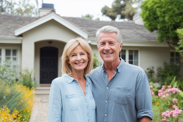Couple in front of their home
